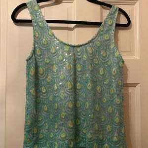 Beautiful sequin tank with tear-drop pattern.